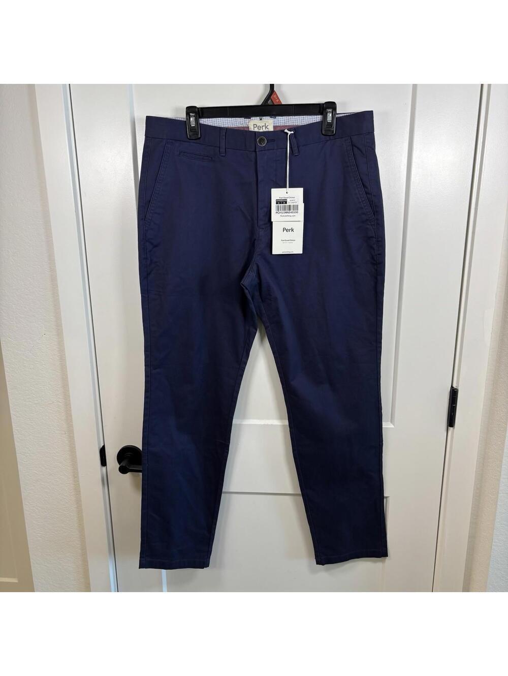 NWT Perk Feel Good Chinos Pants Mens 35x30 Navy Blue Slim Fit Stretch Workwear